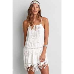 American Eagle Women's M Crochet Eyelet Boho Hippie Fringe Dress‎